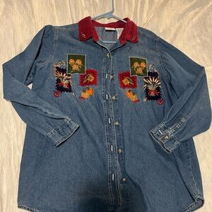 Bobbie Brooks Denim shirt with Red corduroy collar